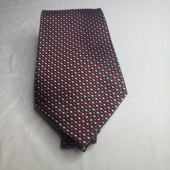 Van Heusen Tie Necktie Men Silk Dots Red Silver Black - Picture 5 of 7